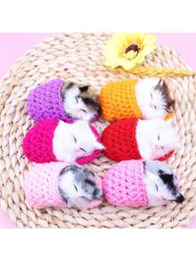 1pc Cute Sleeping Cat Press And Call Slippers Cat Plush Bag Pendant, Imitation Animal Gift, Crochet Plush Ornament - Pink - View 5