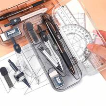 8 Stück Mathematik Werkzeugsatz - Lineal, 30/60/90 & 45/90 Dreiecke, 180 Grad Winkelmesser, usw.! Transparente/Schwarze Farbe, inklusive stabiler Aufbewahrungsbox, Schulsachen, Schulanfang