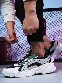 Fashionable Men's Leather Chunky Shoes, Breathable, Non-Slip, Low-Top Lace-Up Design, Perfect For Casual Occasions And Sports - Multicolor - View 3