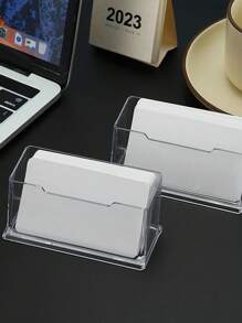 1pc Acrylic Clear Business Card Holder Plastic Desktop Card Storage Box - Clear - View 3