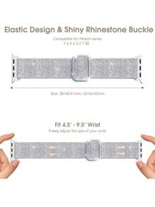 闪亮弹力尼龙表带，兼容 表带 38/40/41/42/44/45/46/49mm，亮片弹力尼龙表带，闪亮可爱亮片女士替换运动单圈腕带，兼容 Series Ultra/11/10/9/SE/8/7/6/5/4/3/2/1 - 銀色 - 查看 10