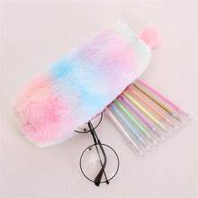 兒童創意漸層色鉛筆盒和錢包,可愛的八邊形毛絨鉛筆盒,學生簡易收納袋,隨機顏色 - 玫紅色 - 查看 5