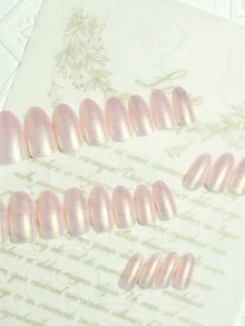 24入組實心淺粉色指甲夾,適用於女孩妝點指甲魔鏡,亮麗微妙的金色閃粉,附贈1件果凍膠水和1件迷你指甲銼 - 淺粉色 - 查看 3