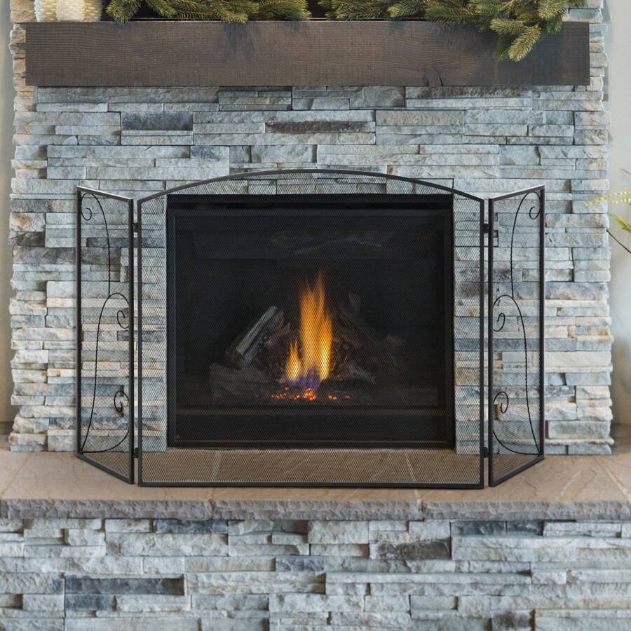 HOMCOM Biombo Chimenea de 3 Paneles Pantalla de Chimenea Plegable con Bisagras 132,5x76,5 cm ​Estructura de Metal Resistente Malla Decorativa Negro - Negro - Ver 1