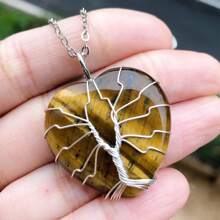 晶樹之命 Gem Stone 吊墜項鍊心形,七輪 Chakra 靈氣治療護身符 - 彩色 - 查看 6