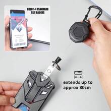 1set Expandable Badge Reel, Heavy Duty Retractable Keychain, With Tactical Id Card Holder (Fits 5 Cards) - 31.5 Inch (Approx. 80cm) Retractable Badge Chain - Black - View 4
