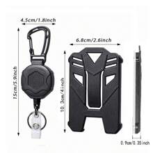 1set Expandable Badge Reel, Heavy Duty Retractable Keychain, With Tactical Id Card Holder (Fits 5 Cards) - 31.5 Inch (Approx. 80cm) Retractable Badge Chain - Black - View 2