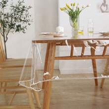 1pc Clear PVC Plastic Tablecloth With Hemmed Edge, Waterproof Transparent Table Cover For Dining, Party And Camping, Kitchen Home Decor, Can Be Cut To Size - Transparent - View 3