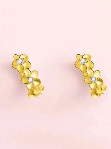 ESBERRY 1對花朵休閒耳環女士珠寶實心s925純銀白金鍍金生日精品珠寶約會禮物 - 金色 - 查看 4