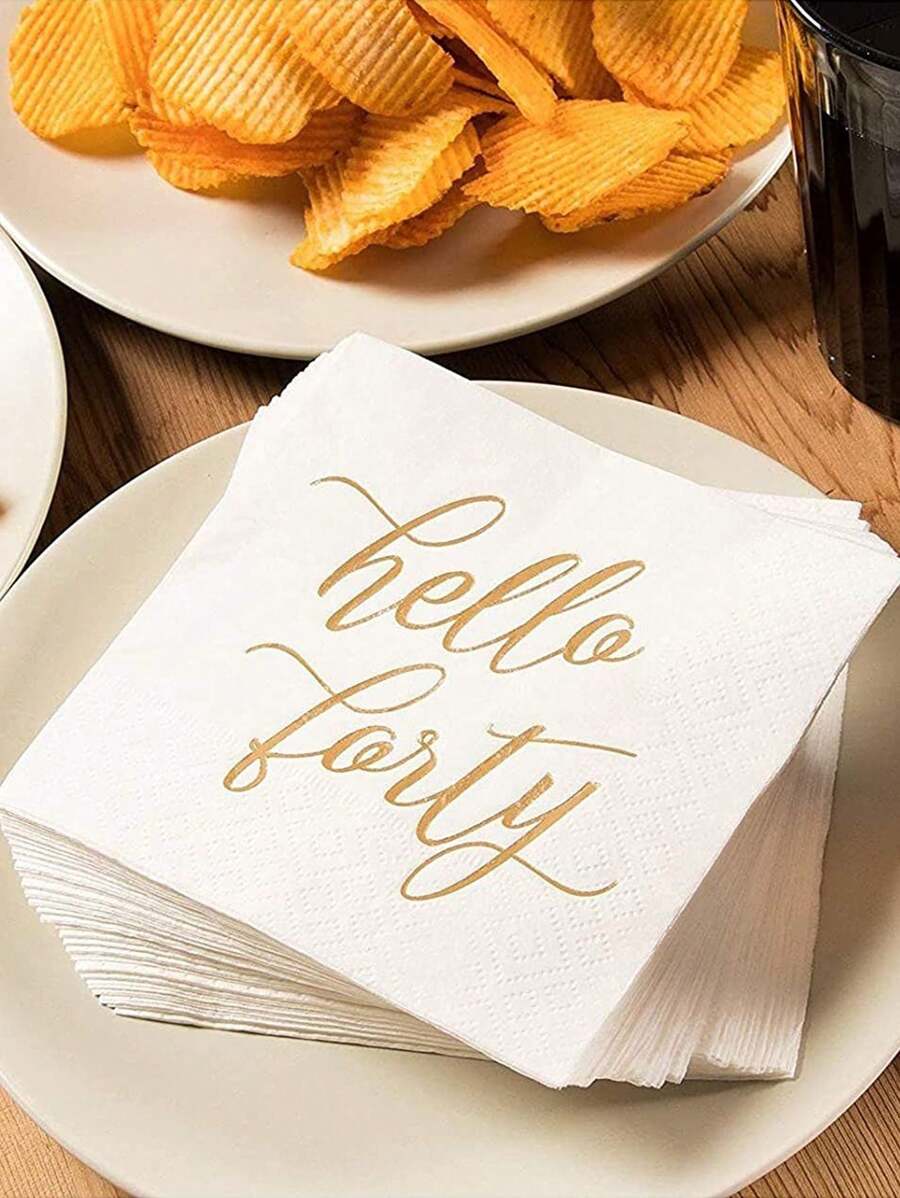 20pcs Hello Forty Cocktail Napkins With Gold Foil For 40th Birthday Decorations - Multicolor - View 1