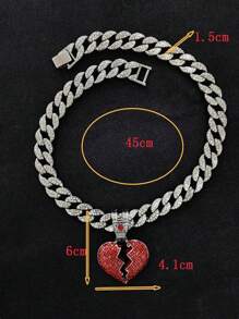 Men's Rhinestone Heart Charm Necklace, For Jewelry Gift And Party Valentines,Mom,Mother,Mother's Day,Gift