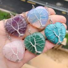 晶樹之命 Gem Stone 吊墜項鍊心形,七輪 Chakra 靈氣治療護身符 - 彩色 - 查看 7