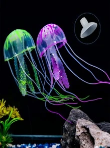 2 件裝發光矽膠假水母（藍色和紫色）水族箱魚缸景觀裝飾人造裝飾品 - 彩色 - 查看 3