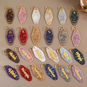 1 Piece Acrylic 12 Zodiac Sign Glitter Retro Motel Keychain Best Mother's Day Accessory Casual Car Accessories Bag Charm Backpack For School Cute Goth Y2k Halloween Accessories Teachers Day Christmas Gift Ideas Bag Lanyards With Id Holder Car Accessories Bag Charms