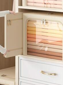 1pc Narrow Gap Upgraded Storage Box Can Be Folded And Washable, Dual Openings For Convenient Access, Large Capacity Multi-Functional Storage For Seasonal Clothes, Toys, Etc. - Smoke Blue - View 4