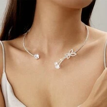 1條全鑲鑽蝴蝶結項鍊,仙女設計,鎖骨鍊項圈蝴蝶墜飾 - 白色 - 查看 2