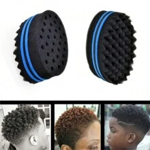 1 件蓝色扭发海绵大孔双面梳波浪刷非洲卷发卷护理工具健身海绵头发男士，理发，发饰，男士配饰，男士配饰，男士头部配饰 - 藍色 - 查看 5