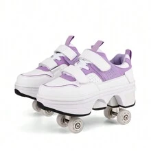 Transformable Shoes With Wheels, Fashion Roller Skate Shoes With 4 Wheels/2 Wheels, Retractable Roller Skating Shoes, One-Button Control For Walking Or Skating - Purple - View 9