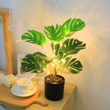 1入組led模擬植物夜燈,創意禮物,裝飾盆栽植物,室內景觀燈,浪漫樹枝裝飾,人造樹形燈 - 龜背竹 - 查看 2