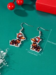 一對可愛卡通聖誕動物貓小狗火烈鳥牛吊墜耳環聖誕新年聚會聚會親友約會節日禮物耳環耳環 - 火烈鳥 - 查看 10