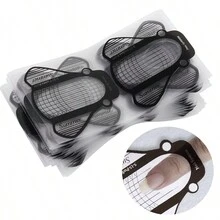 30入組黑色飛鼠紙托盤美甲裝扮工具,亞麻素膠甲片延伸貼片專業美甲工具,彎曲指甲藝術指南板 - 黑色 - 查看 2