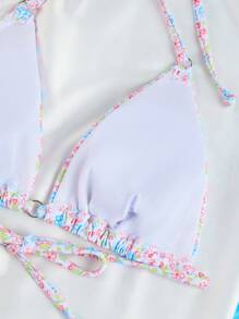 2pcs Ditsy Floral Triangle Bikini Set For Beach Vacation, Including Print Tie Bra And Swim Briefs Summer - Multicolor - View 8