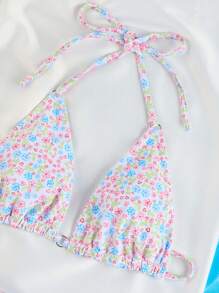 2pcs Ditsy Floral Triangle Bikini Set For Beach Vacation, Including Print Tie Bra And Swim Briefs Summer - Multicolor - View 7