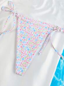 2pcs Ditsy Floral Triangle Bikini Set For Beach Vacation, Including Print Tie Bra And Swim Briefs Summer - Multicolor - View 5