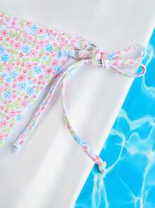2pcs Ditsy Floral Triangle Bikini Set For Beach Vacation, Including Print Tie Bra And Swim Briefs Summer - Multicolor - View 6