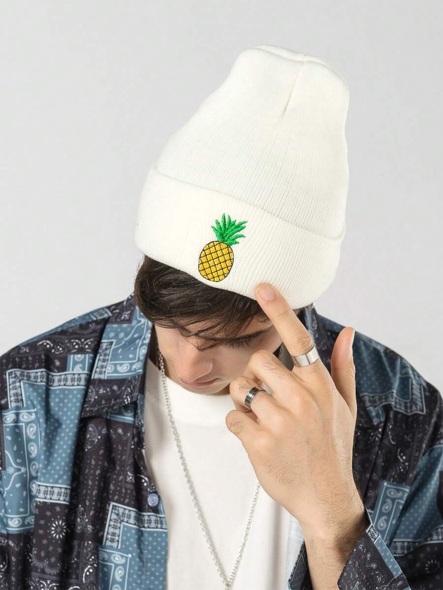 1頂男女通用y2k風格「you Can Do It」針織滑雪帽,適用於日常上下班的戶外保暖冬季帽子 - 白色 - 查看 1