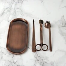 1set 4pcs Stainless Steel Dipper Cutter Snuffer Candle Wick Trimmer, Matte Black Gold Silver Rose Gold Engraved Candle Care Kit Candle Tool Set, For Aromatherapy Candle, Home Decoration - Bronze - View 1