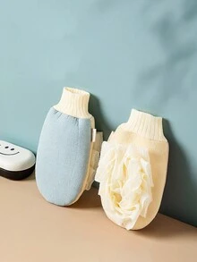 1件雙面去角質沐浴毛巾加沐浴球,家庭清洗工具,能產生泡沫和去角質 - 彩色 - 查看 3