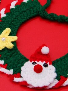 貓狗聖誕鈴鐺項圈,手工編織圍巾配聖誕老人設計吊墜,適用於寵物 - 彩色 - 查看 3