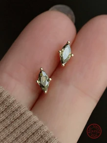 ESBERRY 1pair Exquisite Leaves Stud Earrings For Women 925 Sterling Silver Fine Ladies Jewelry Gift - Horse eye leaf earrings - View 2