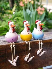 1只可愛又有趣的大眼長腿雞裝飾擺件,創意花園掛火雞微景雕塑手工藝品,適用於家居,花園裝飾 - 彩色 - 查看 6