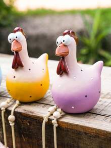 1只可愛又有趣的大眼長腿雞裝飾擺件,創意花園掛火雞微景雕塑手工藝品,適用於家居,花園裝飾 - 彩色 - 查看 10