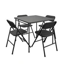 5-Piece Folding Table & Chair Dining Set, Black - Black - View 2