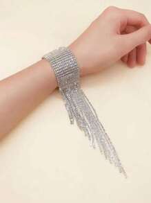 新到貨迷人全鑲鑽流蘇手鏈銀色款式 - 新款閃亮滿鑽流蘇腳手鍊銀色 - 查看 1