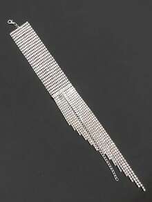 新到貨迷人全鑲鑽流蘇手鏈銀色款式 - 新款閃亮滿鑽流蘇腳手鍊銀色 - 查看 3