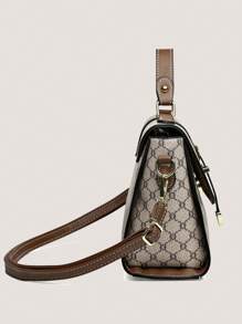 時尚圖案大容量手提包，老錢風格時尚女包 - 灰色 - 查看 5