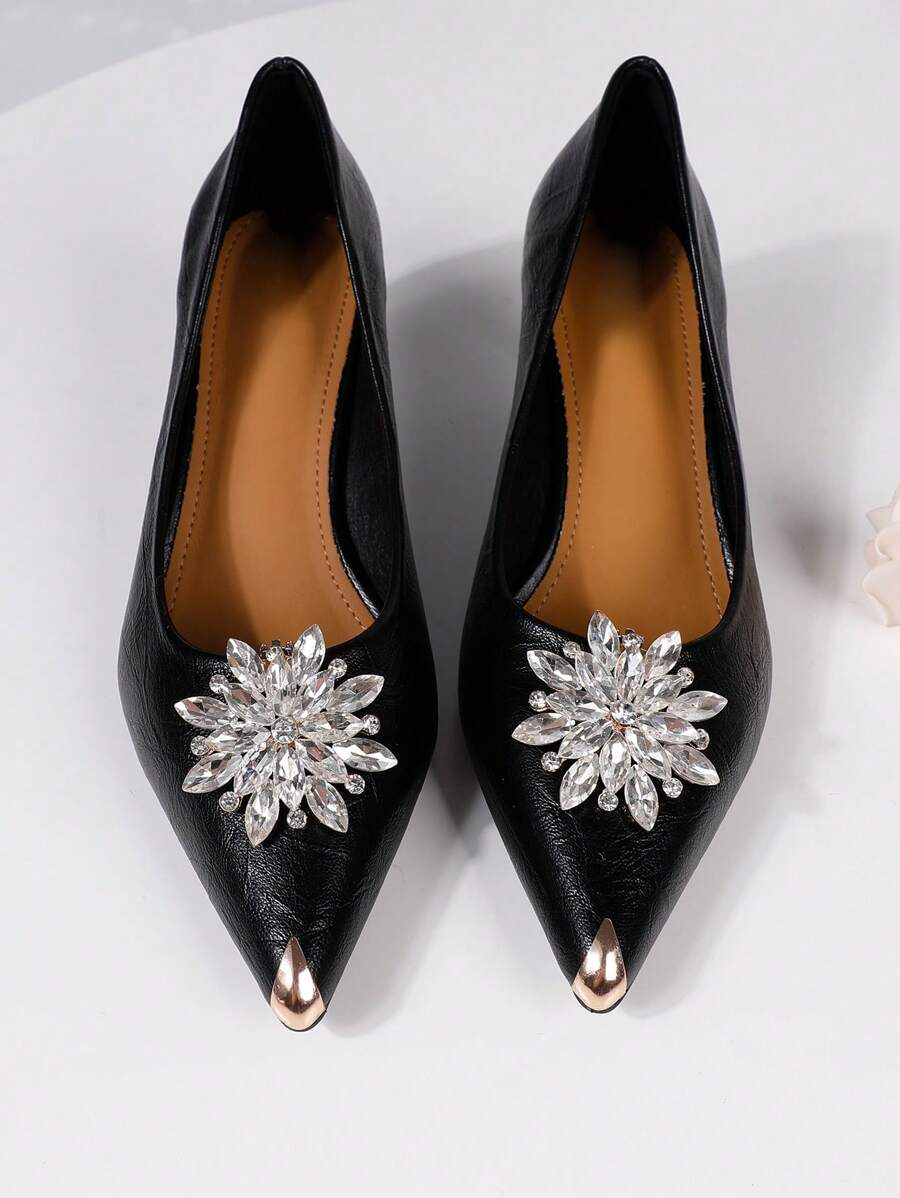 1pair White Rhinestone & Gold Plated Shoe Buckle Shoes Accessory For