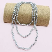1pc Faced Crystal Glass Beads Hand Knotted 150cm Long Necklace For Fashion Ladies