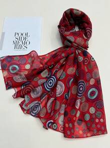 1條女士簡約花卉印花絲巾,適用於春夏季節,可作頭帶、口罩、防曬、披肩使用 - 紅色 - 查看 1