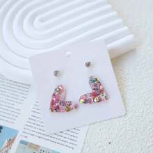 情人節時尚心型優雅壓克力愛心耳環 - 豎心款 - 查看 4