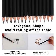 14入組素描鉛筆,14b-4h寫字鉛筆,繪畫家用六角木製鉛筆,帶石墨筆芯,柔軟的白木材製成,適用於繪畫、寫作和工作 - 黑色 - 查看 3