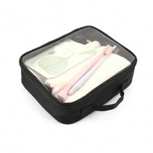 1個大容量pvc便攜旅行化妝包,防水透明化妝包,適用於旅行收納 - 黑與白 - 查看 5