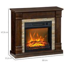HOMCOM Chimenea Eléctrica 1800W Calentador de Chimenea con Efecto de Llama Mando a Distancia Temporizador y Protección Sobrecalentamiento para Sala 30 m² 80x21,6x67,8 cm Marrón Oscuro - Marrón - Ver 7