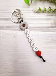 護士節可愛小雛菊矽膠護士英文字母矽膠珠鑰匙鍊袋飾配件女護士禮物 - 灰色-04 - 查看 9