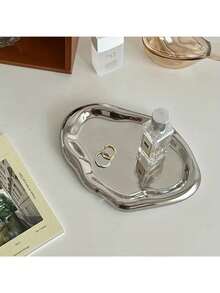 1 件 Ins 風格簡單收納托盤,銀色陶瓷飾品盤,裝飾盤,創意電鍍首飾盤 - 銀色 - 查看 1