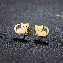 1 对卡通动物猫耳环不锈钢猫耳钉女士女孩趣味珠宝 - 金色 - 查看 1
